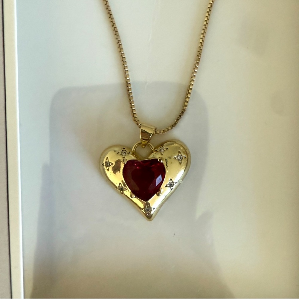 Gemini Jewels Gold Heart w/ Burgundy Gem Necklace